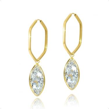 Imagem de Brinco Argola Com Par de Pingentes Ouro 18k - Paulistana Joias, Branco