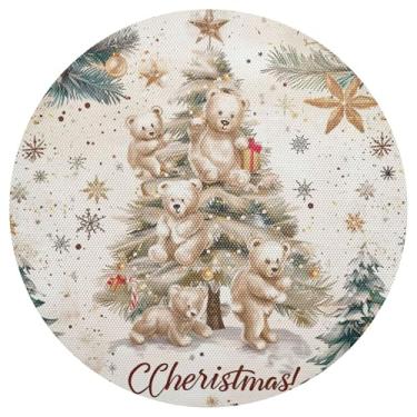 Imagem de xigua Jogo americano redondo para árvore de Natal, conjunto de 1, tapete de mesa redondo antiderrapante resistente ao calor, tapetes de mesa de 48 cm para decoração de cozinha, jantar e festa