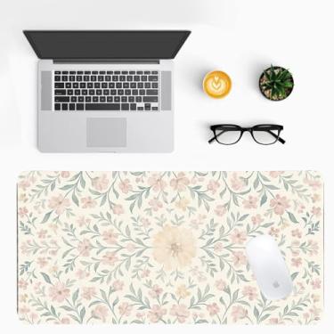 Imagem de Tapete de mesa floral pastel macio e estético, almofada de mesa de couro sintético suave - tapete de escritório antiderrapante grande para jogos calmos e elegantes e espaço de trabalho em casa (23,6 x