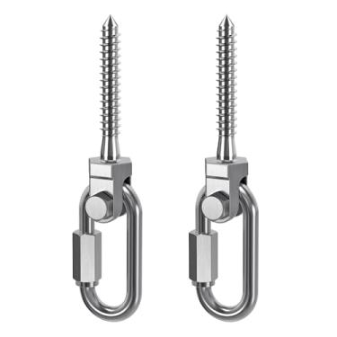 Imagem de SELEWARE Conjunto de 2 ganchos de balanço de aço inoxidável 304 resistentes, rotação de 180° para parquinho, rede de ioga, saco de pancadas e conjuntos de balanço ao ar livre