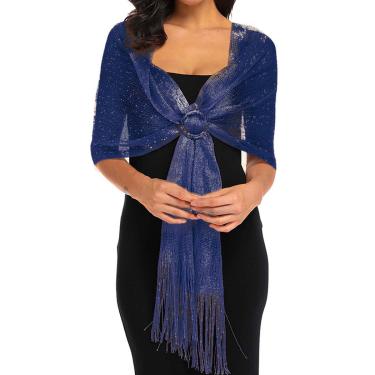 Imagem de Echarpe Lenço Xale Indiano Brilhante Estampado Azul Marinho