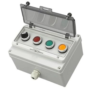 Imagem de FFHDJL AC220V Caixa de interruptor de controle de botão à prova d'água para uso externo, lâmpada de indicação de partida de parada de emergência, caixa de junção de interruptor de autorecuperação