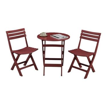 Imagem de BOOSDEN Conjunto de pátio dobrável, mesa e cadeiras de bistrô, conjuntos de 3 peças, 2 cadeiras dobráveis de plástico e mesa redonda para varanda ao ar livre, varanda, gramado, jardim, pátio, vermelho