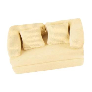 Imagem de Dynwave Sofá em miniatura para casa de bonecas na escala 1:12, mini poltrona-cama conversível decorativa com almofada para micro paisagem, modelo DIY, Bege