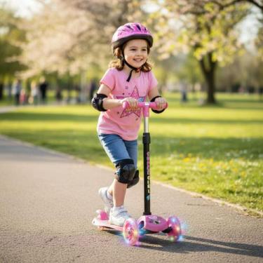 Imagem de Patinete Infantil Supergirls Etitoys 3 Rodas com Luzes LED Dobrável Al