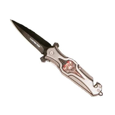 Imagem de Canivete Tático Dobrável com Lâmina em Metal Preto, Design Compacto com Cabo Decorativo, 22,5cm Aberto com Bainha Inclusa