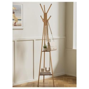 Imagem de 5sssallefaa Cabide de metal independente para casacos, suporte, estilo industrial, salão, árvore, com 2 prateleiras para roupas, chapéu, bolsa, cachecol, cabideiro (cor: C) (C)