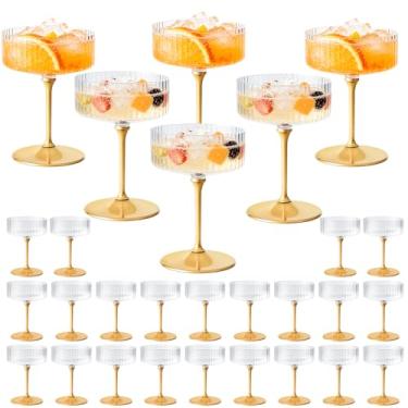 Imagem de ZOMUIA Copos de cupê canelados, 28 peças, copos de plástico champanhe de 290 ml, copos de coquetel de acrílico destacáveis, copos de plástico para bar, vinho, sobremesa, copos de coquetel (dourados)
