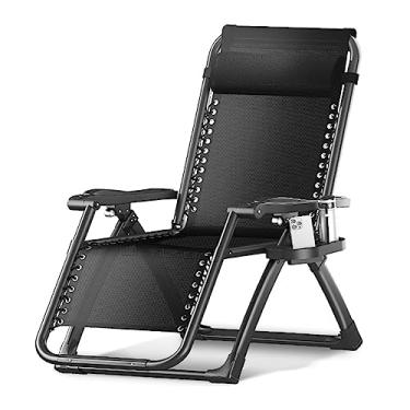 Imagem de ONDHGFBGB Cadeiras de jardim ajustáveis para pátio, reclináveis, dobráveis com suporte de copo e travesseiro para uso externo, interior, quintal, varanda, praia e acampamento