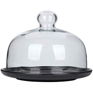 Imagem de 5sssallefaa Suporte de bolo europeu com cúpula, caixa de bolo redonda, conjunto de rack de bolo de 16/25 cm, bandeja de cerâmica com cúpula de vidro, capa de preservação de alimentos, bandeja de