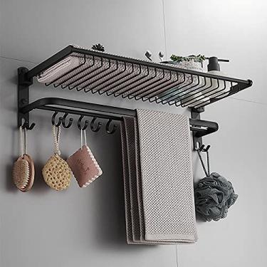 Imagem de CGKs6anmU Toalheiro de banho montado na parede toalheiro de banheiro prateleira de toalha com ganchos suporte de toalha duplo para banheiro cozinha lavatório 40 cm (40 cm)