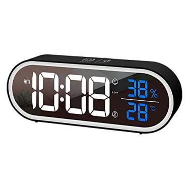 Imagem de 5sssallefaa Despertador para quarto, despertador digital LED, exibição de temperatura, modo soneca, brilho ajustável, relógio de mesa para quarto, sala de estar, escritório (cor: branco) (preto)