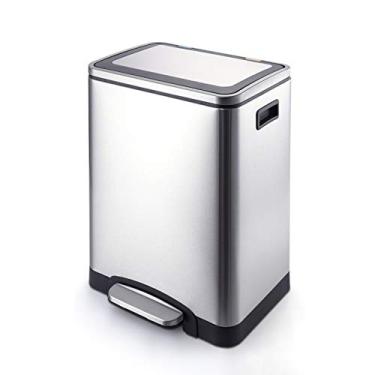 Imagem de pcagfaajmh Caixotes de lixo de aço inoxidável tipo pedal de classificação de barril duplo caixote de lixo retangular com tampa 7,9 galões Lixeira de cozinha