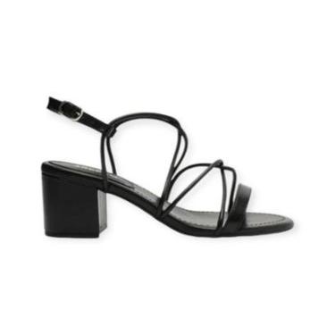 Imagem de Sandalia Feminina Arezzo Tiras Cruzadas Salto Medio Bloco Preto-Feminino
