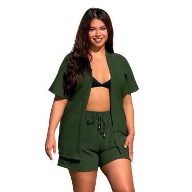 Imagem de CONJUNTO FEMININO KIMONO/CARDIGAN E SHORT PLUS SIZE-Feminino