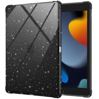 Imagem de BLOSOMEET Capa preta com glitter para iPad 9ª geração com parte traseira transparente brilhante, capa para iPad 8ª/7ª geração de 10,2 polegadas, TPU macio e leve, antiarranhões, ultra à prova de