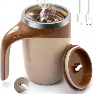 Imagem de Xícara de café recarregável com agitação magnética automática com aço inoxidável 304, design portátil, tampa à prova de vazamento e tecnologia de resfriamento físico para segurança (marrom)