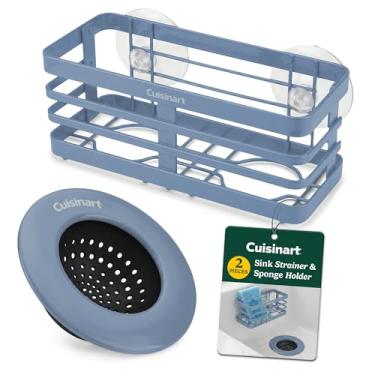 Imagem de Conjunto de pia Cuisinart de 2 peças – Filtro de ralo de pia com aro de aço inoxidável e base de malha de silicone e suporte de esponja para pia de cozinha, suporte de metal com ventosas triplas