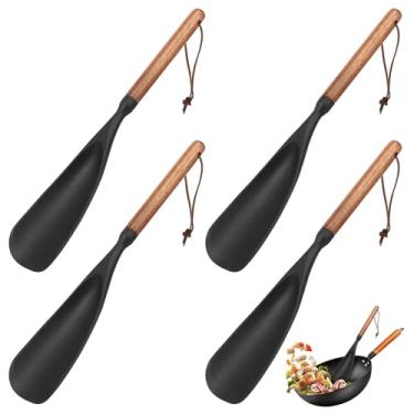 Imagem de 4 colheres de espátula, espátula multifuncional, utensílios de cozinha, resistente ao calor, cabo de madeira, espátula de silicone para misturar, colher, servir, refogar e raspar (forma 1)