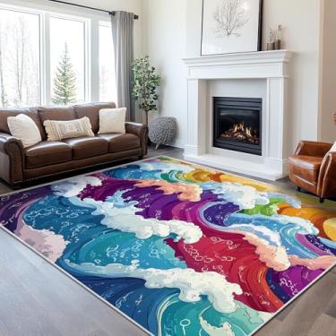 Imagem de 15 x 23 cm Tapete colorido Janpanese Área Tapete Antiderrapante Pelo Baixo Fino Grande Tapete para Sala de Estar Quarto Sala de Jantar Banheiro Escritório