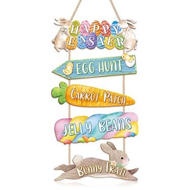 Imagem de TOARTi Placa De Madeira Para Pendurar Na Porta Da Frente Com Tema Coelho Páscoa (29 X 55 Cm), Parede Decorativa Em Formato E Cenoura, Decoração Colorida Primavera Presente