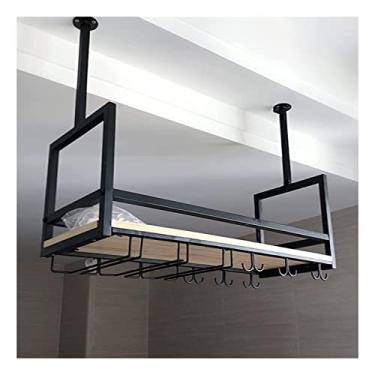 Imagem de Prateleira flutuante de teto industrial - Unidade de prateleira de parede rústica para armazenamento de garagem e cozinha, suportes de prateleira resistentes para uso sob armário e bar