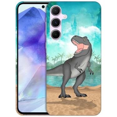 Imagem de GlamCase Capa para Samsung Galaxy A55, Samsung A55 - Capa traseira de designer de encaixe de plástico rígido fina e elegante pintada de dinossauro para Samsung Galaxy A55