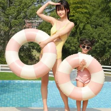 Imagem de Círculo Inflável De PVC Listrado, Anel Flutuante Reforçado, Brinquedo 