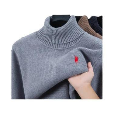 Imagem de Suéter Masculino De Veludo Gola Alta Grosso Quente De Inverno Tricotad