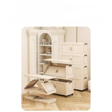 Imagem de Caixa Organizadora Armário Dobrável Empilhável - Armário Organizador com Porta Rodinhas, Prateleira Organizadora Multiuso em Tamanhos Diversos para Guarda Roupa Dobrável (50CM-3 Camadas Branca)