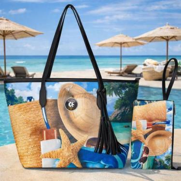 Imagem de Bolsa Feminina Praia Grande + Necessaire  Bolsa de Ombro Estampada Ver