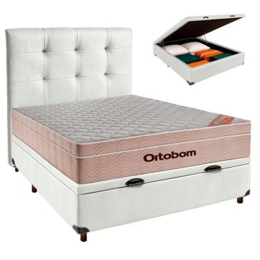 Imagem de Cama Box Bau + Colchão Casal Ortobom Molas Ensacadas Airtech + Cabeceira Estofada