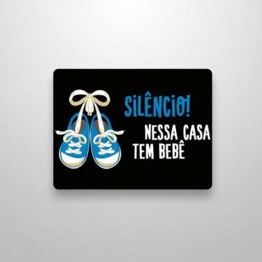 Imagem de Placa Acm Silêncio Nessa Casa Bebê Azul 18X23 - Sinalizo