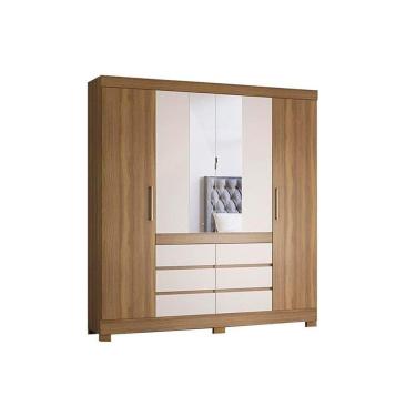 Imagem de Guarda Roupa Casal 4 Portas E 6 Gavetas C/ Espelho Cádis Amêndola/off White - Demóbile