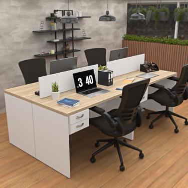 Imagem de Escrivaninha Mesa Escritório 8 Gavetas 4 Lugares 240cm Carvalho E Bran