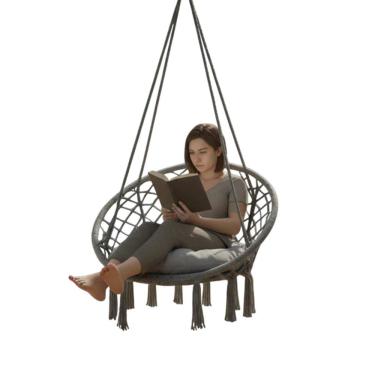 Imagem de Cadeira Rede Balanço Suspenso Algodao Almofada Confortavel Relaxante Descanso Varanda Quintal Jardim Terraço Sacada