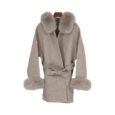 Imagem de Casaco de Lã e Caxemira Feminino para Inverno - Gola de Pele de Raposa