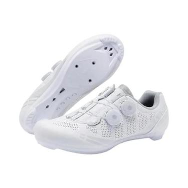 Imagem de Tênis De Ciclismo Masculino Branco Compatível Com SPD, Sapatos De Peda
