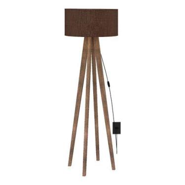 Imagem de Luminária De Chão Dubai Cúpula Tecido Linho Madeira 2 - D+Mob, Bivolt