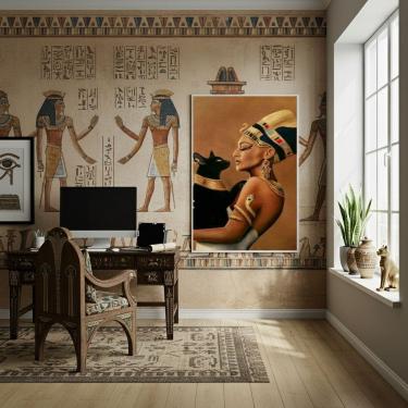 Imagem de Quadro Decorativo Nerfetiti Com Gato Fundo Marrom - 70x50cm