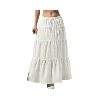 Imagem de Saia Maxi Feminina Com Cintura Elástica E Barra De Babados, Saia Longa