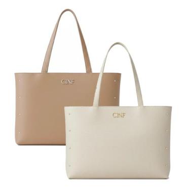 Imagem de Bolsa Sacola Feminina Grande De Ombro Kit 2 Peças - CINF, Marfim, Amên
