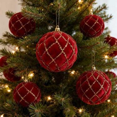 Imagem de Kit Com 2 Bolas De Natal Decoração Festas Camurça 10cm - Nebi Magazine