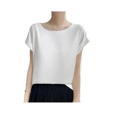 Imagem de Camisola Feminina De Seda Com Decote Redondo, Blusa Solta De Cetim Sem