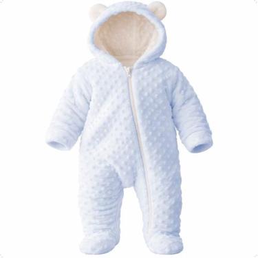 Imagem de Macacão Ursinho Bebê Soft Inverno Macio Capuz Com Zíper Azul Tamanho P