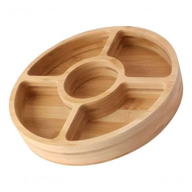 Imagem de Petisqueira Gamela Redonda com Divisórias para Servir Petiscos em Bambu 100% Natural Sustentável para Churrasco