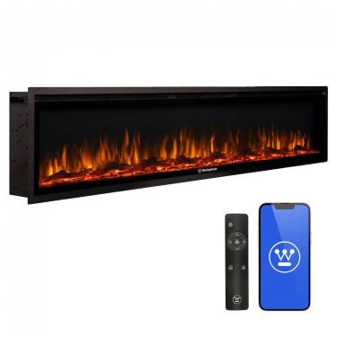 Imagem de Lareira Elétrica Westinghouse Preta Parede/Embutida Wi-Fi Alexa Google 144 Combinações 1500W 120V – 188 cm(L)X40 cm (A)