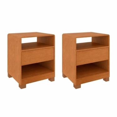 Imagem de Kit 2 Mesas de Cabeceira 1 Gaveta Orgânica Luna 100% Mdf 46cm Espresso Móveis Cinamomo/...