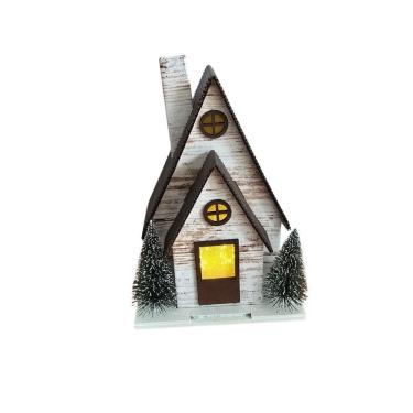 Imagem de Chalé Decorativo de Natal com Led 20cm Iluminação a Pilha Mini Casinha Cinza Tok da Casa