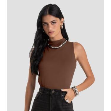 Imagem de Regata Feminina com Gola Alta Dianna Marrom, G, Marrom